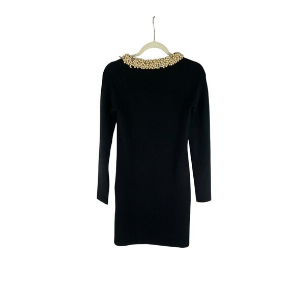 Milly New York Wool Sweater Dress Pearl Embellished Neck Size S Evening Neutral - Picture 8 of 12